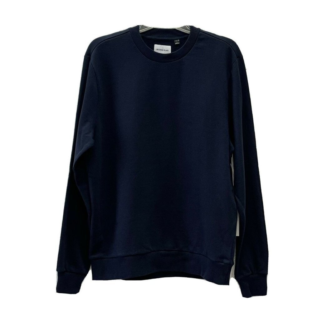 Melrose Place Mens Large Crew Neck Sweatshirt Pullover Navy Blue 100% Cotton